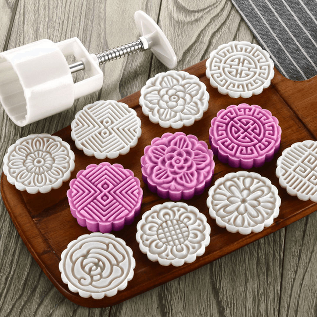 75G 8 Flower Stamps Moon Cake DIY Mould Hand Pressure Biscuit Pastry Mold Baking Tool