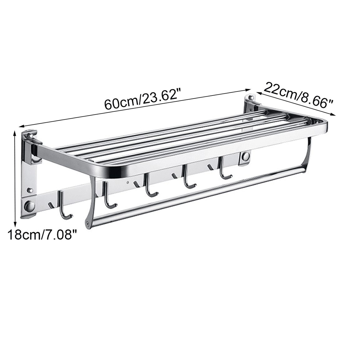 Bakeey 304 Stainless Steel Double Towel Rail Rack Shelf Wall Mounted Bathroom with 5 Hook