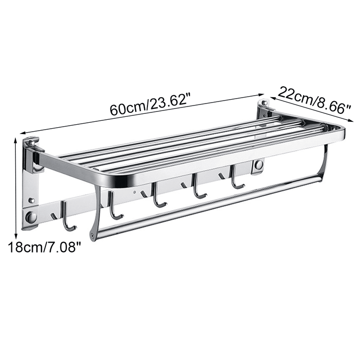 Bakeey 304 Stainless Steel Double Towel Rail Rack Shelf Wall Mounted Bathroom with 5 Hook