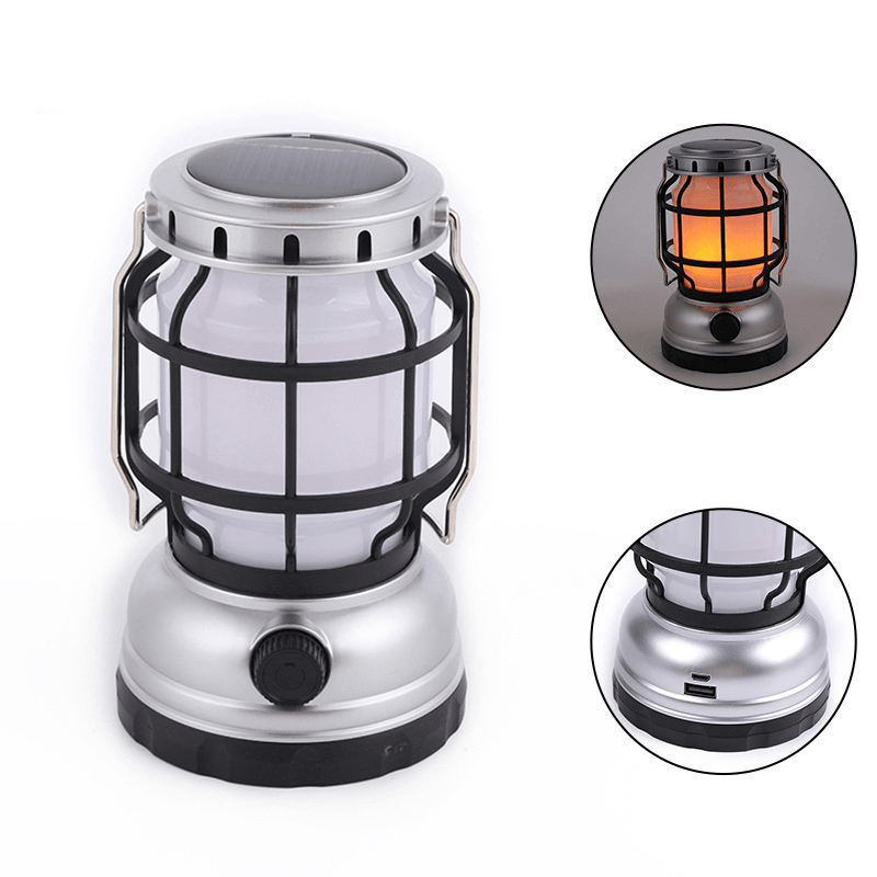 XANES¬Æ Solar Powered Kerosene Lamp Portable Camping Light Hanging Tent Lantern USB Rechargeable with Power Bank Outdoor Travel