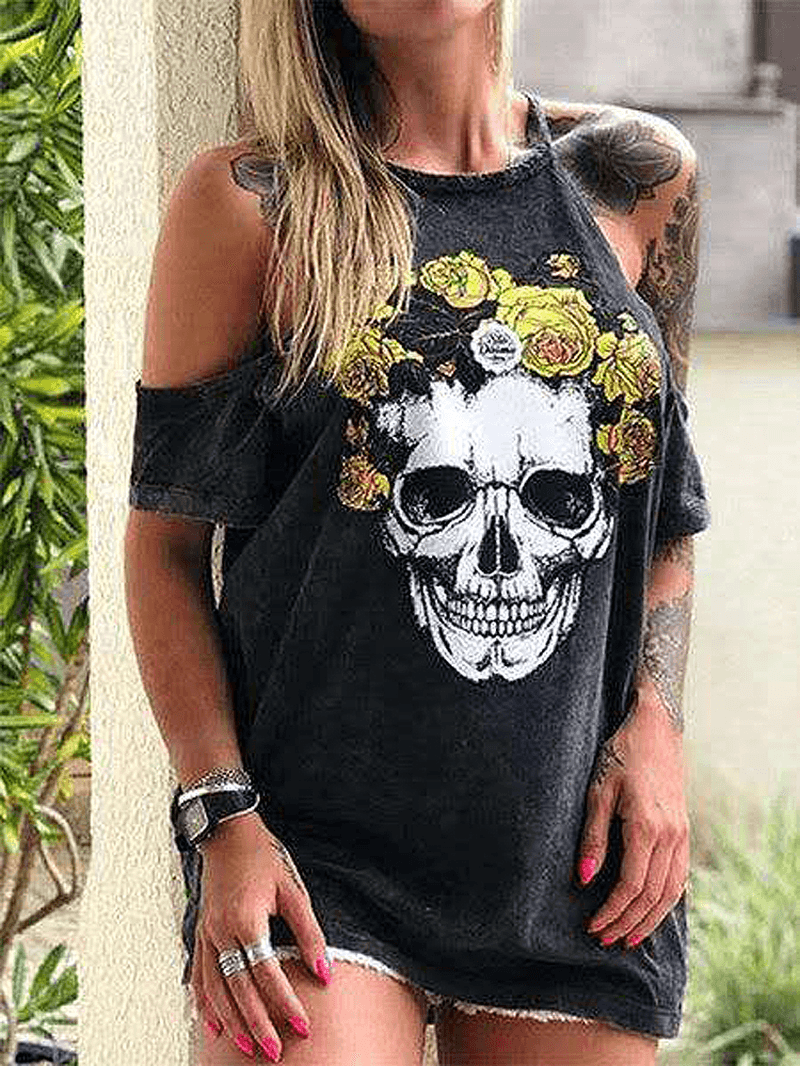 Designer Skeleton Floral Print Casual T-Shirts for Women