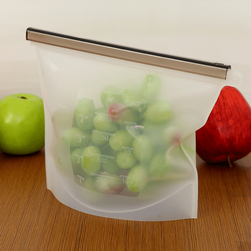 4Pcs 1000Ml Silicone Food Bag FDA Reusable Silicone Food Bag Ziplock Bag Leakproof for Freezer Preservation