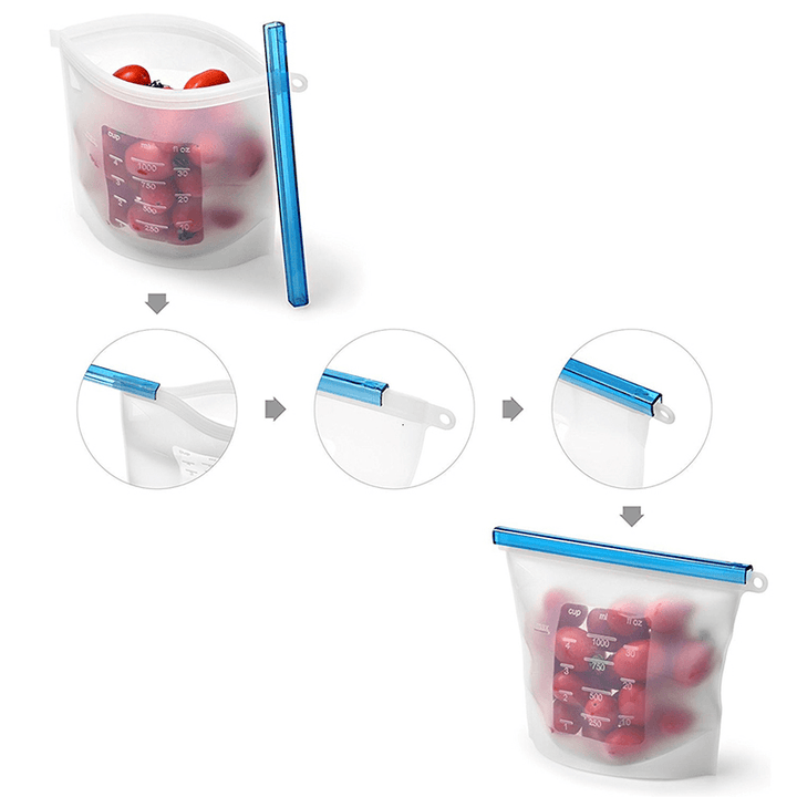 4Pcs 1000Ml Silicone Food Bag FDA Reusable Silicone Food Bag Ziplock Bag Leakproof for Freezer Preservation