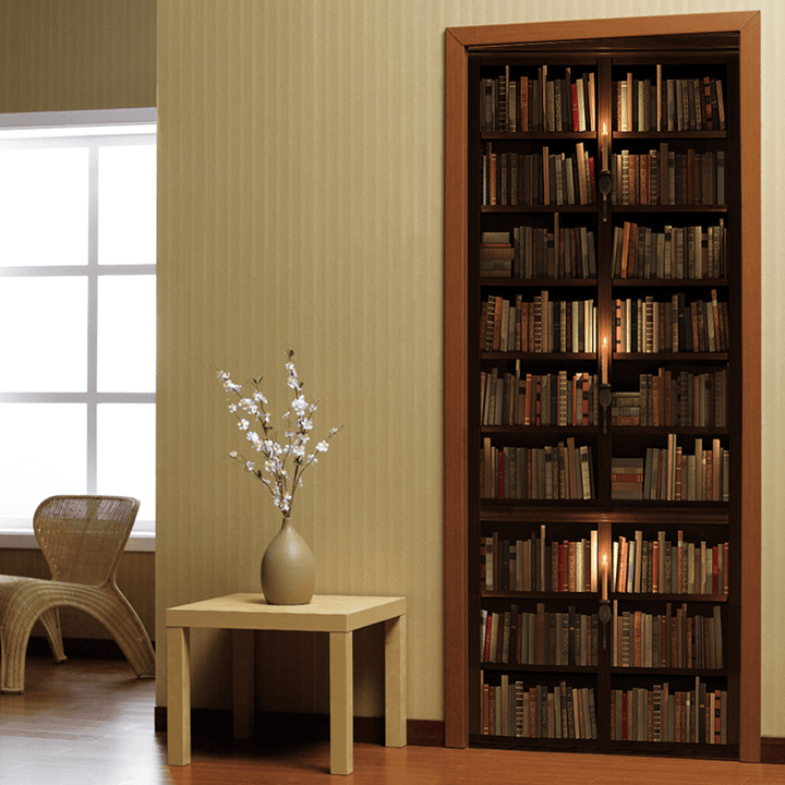 3D Door Wall Sticker Self Adhesive Retro Bookshelf Decal Home Art Decor