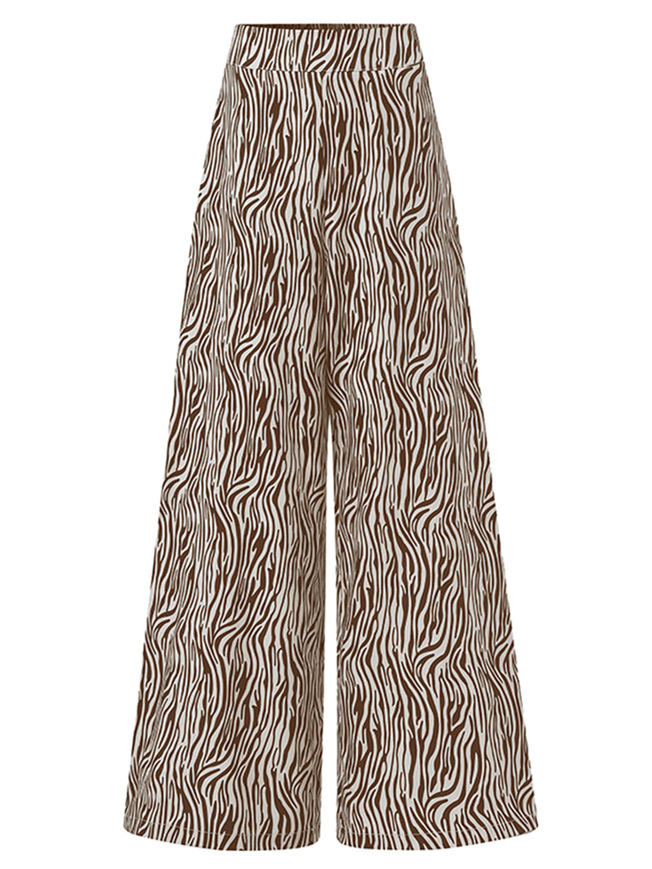 Women Zebra Print High Elastic Waist Stylish Casual Wide Leg Pants