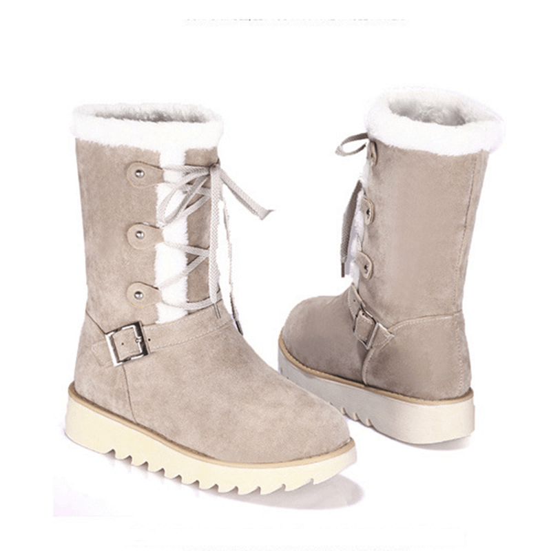 US Size 5-12 Flats Cotton Snow Boots Lace up Fur Lining Ankle Boots