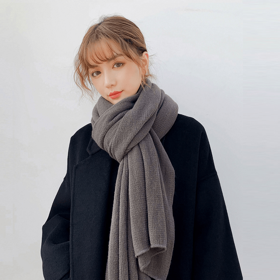 Pure Color Knitted Wool Scarf Women Autumn and Winter