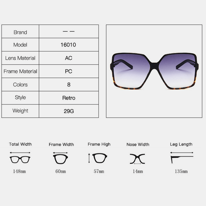 Women plus Size Frame Square Shape Fashion Trend Retro UV Protection Sunglasses