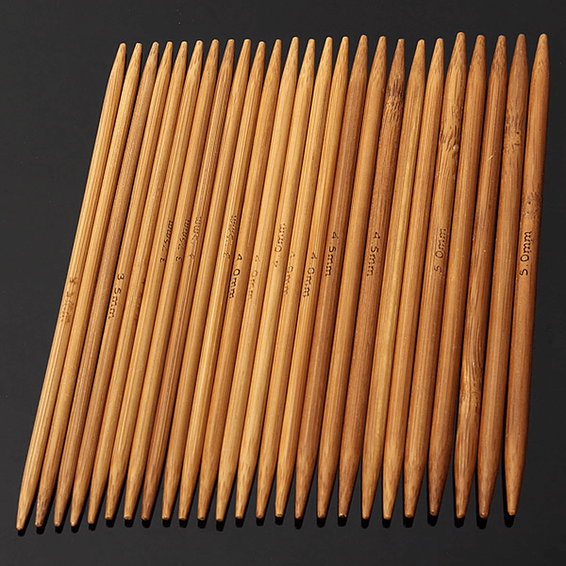 55Pcs 11 Sizes Carbonized Bamboo Double Pointed Knitting Needles Hat Sweater Scarf Crochet Hook