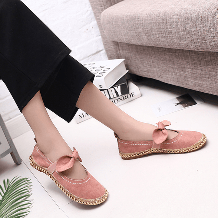 Women Bowknot round Toe Slip-On Suede Outdoor Flat Casual Shoes