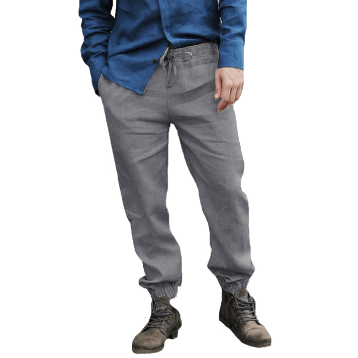 Mens Cotton Breathable Elastic Waist Casual Pants