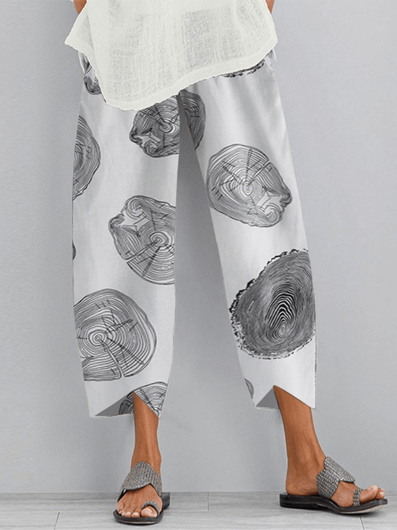 Casual Loose Elastic Waist Print Side Pocket Pants for Women