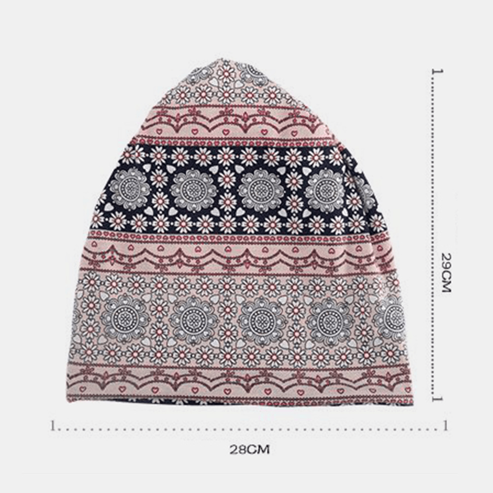 Women Full Cotton Non-Allergenic Baotou Hat Bib Fashion Flower Printed Autumn Winter plus Velvet Warm Scarf Beanie Hat