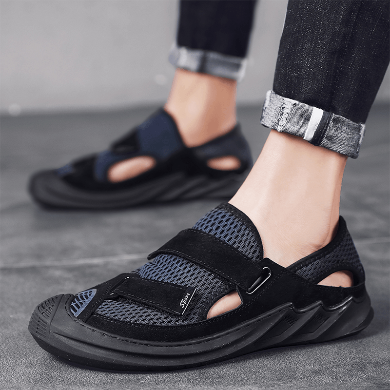 Men Hook&Loop Breathable Mesh Slip Resistant Casual Flats Shoes