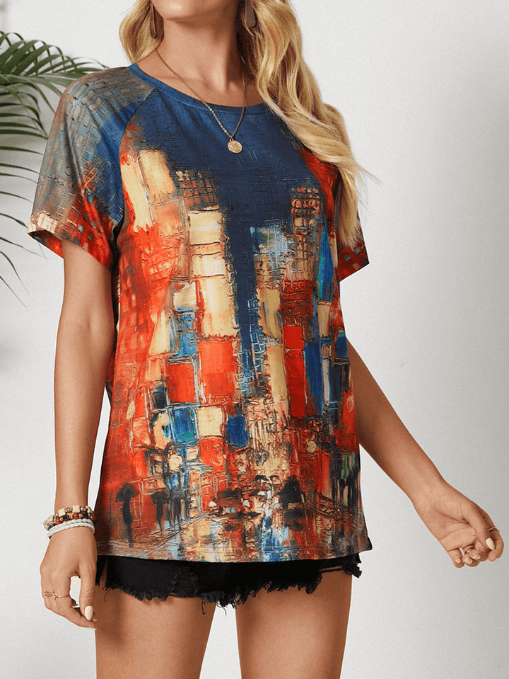 Graffiti Style Floral Print Casual Holiday Shirts