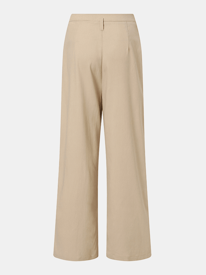 Women Zipper High Waist Wide Leg Pants Solid Color Casual Trousers with Pocket