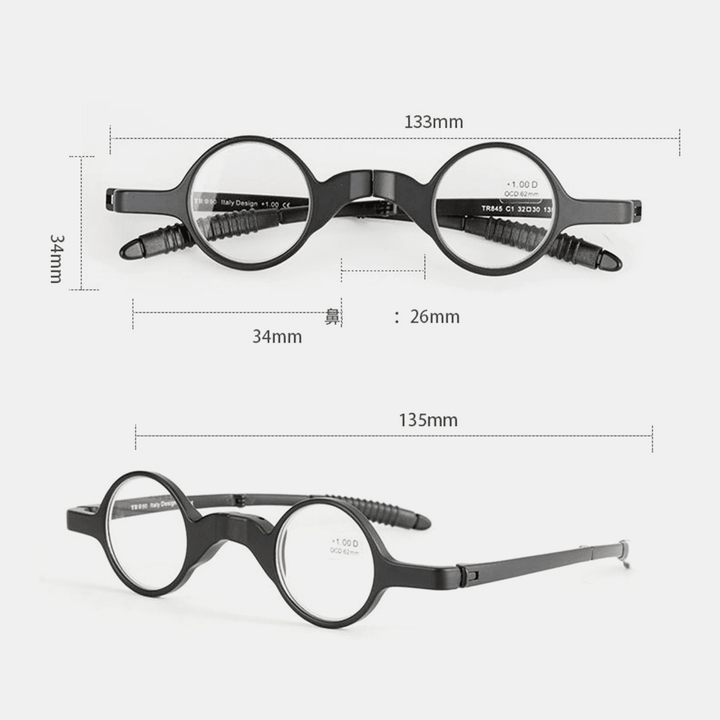 Men round Super Light Foldable Radiation Protection Full Frame Reading Glasses Distance Glasses with Zipper Bag