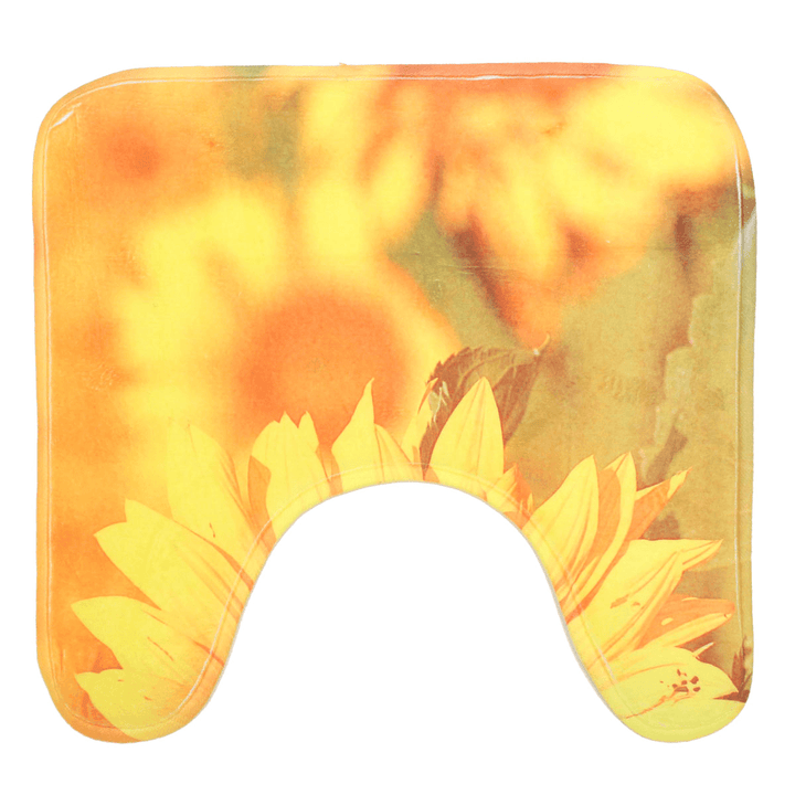 3Pcs/Set Yellow Sunflower Non-Slip Bathroom Pedestal Rug Lid Toilet Cover Bath Mat Floor Carpet Home Decor