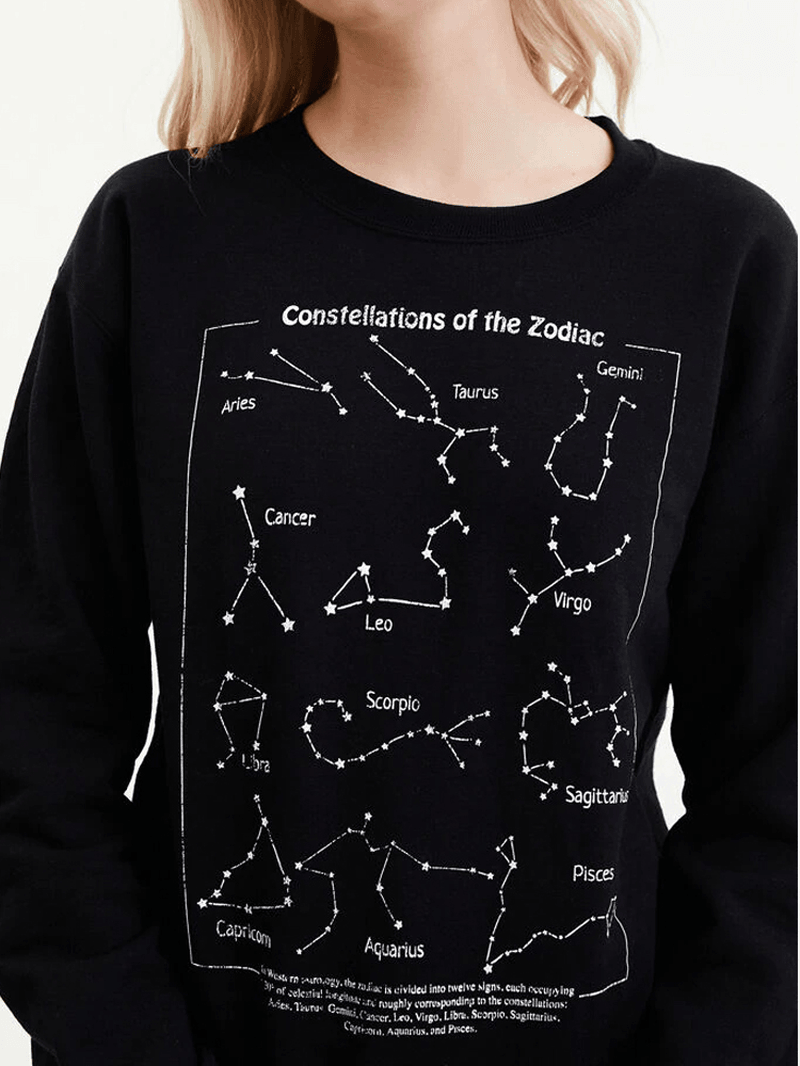 Women Zodiac Graphic Letter Print round Neck Casual Long Sleeve Sweatshirts