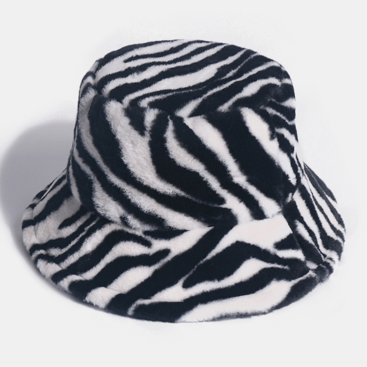 Unisex Felt Zebra Pattern plus Thicken and Velvet Warm Windproof Soft All-Match Bucket Hat