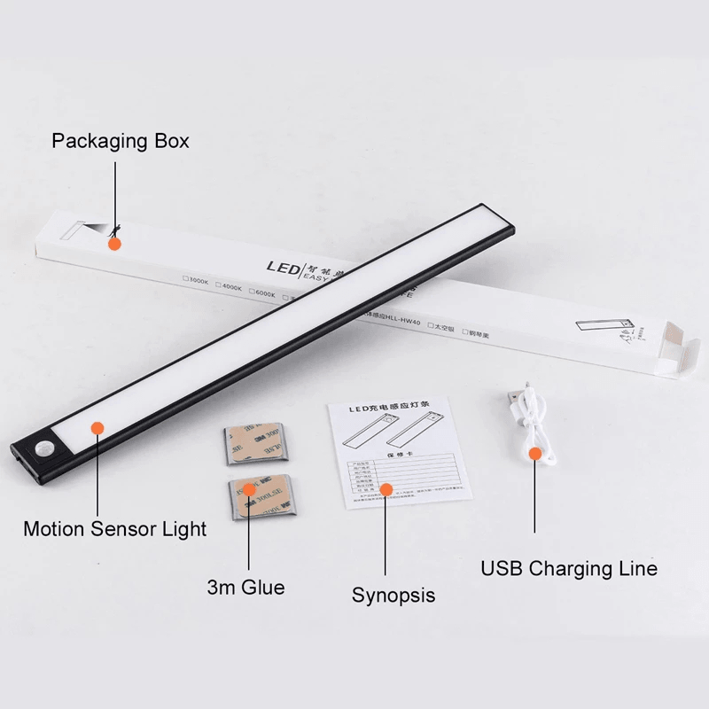 20/40/60CM Body Sensing Small Night Light USB Charging Lamp LED Portable Strip Light for Bedroom Wardrobe Bookcase Stairs