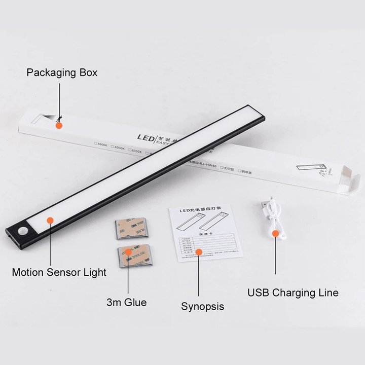 20/40/60CM Body Sensing Small Night Light USB Charging Lamp LED Portable Strip Light for Bedroom Wardrobe Bookcase Stairs