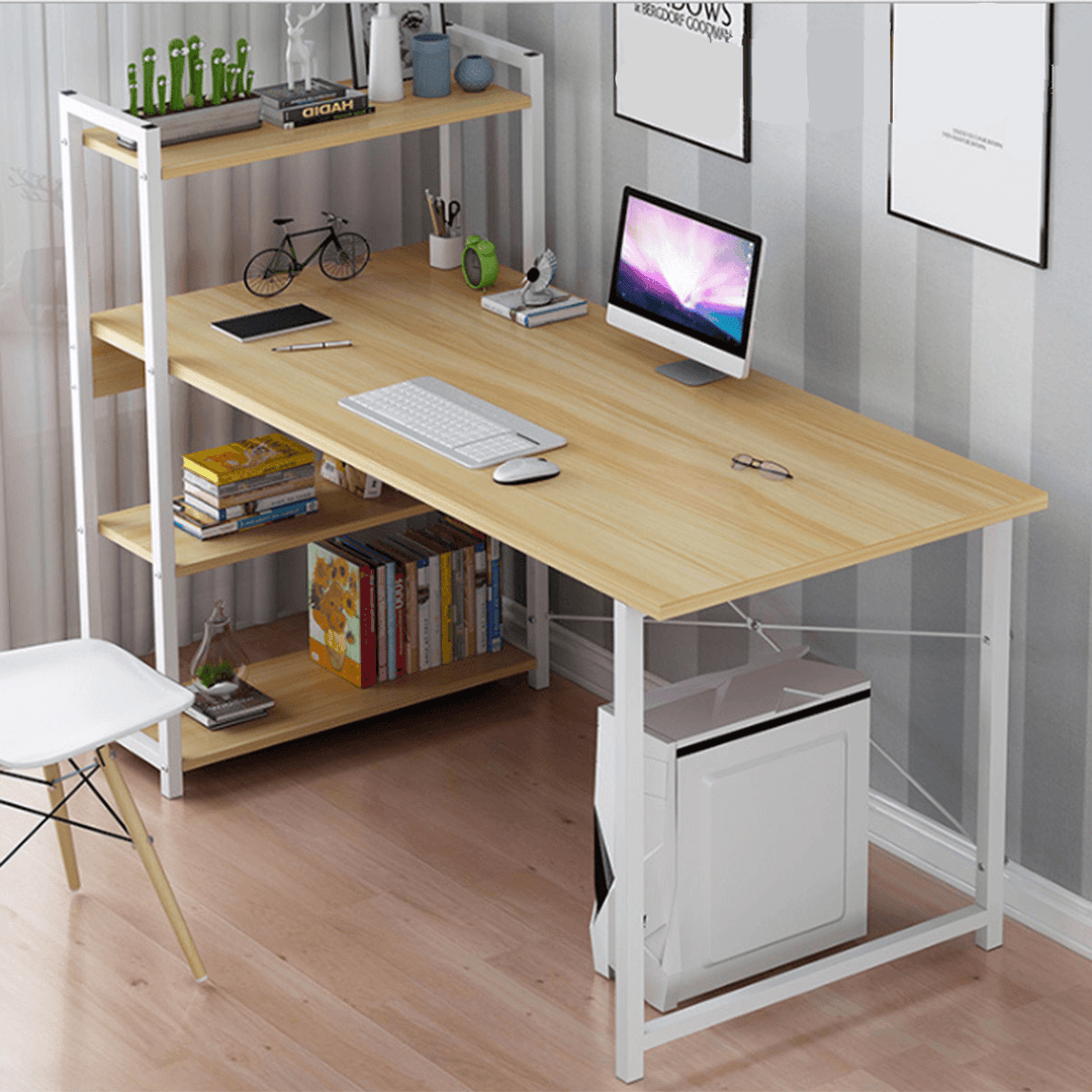 Douxlife¬Æ DL-OD05 47.3" Large Desktop H-Shaped Computer Laptop Desk 15Mm E1MDF X-Shaped Sturdy Steel Structure with 4 Tiers Bookshelf Perfect for Home Office