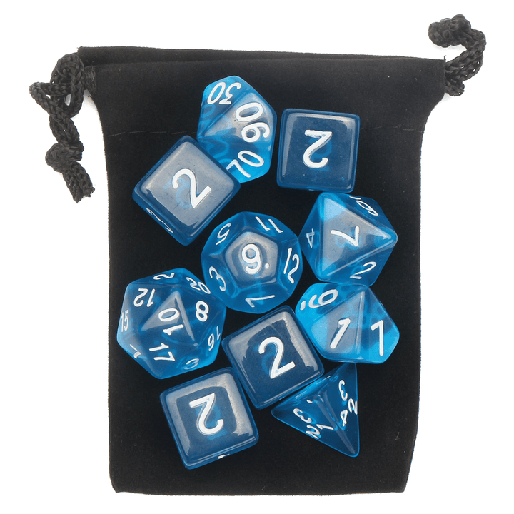 10PCS Sky Blue Acrylic Polyhedral Dice Set with Storage Bag Geometric Multi Sided TRPG Board Game Dices Toys