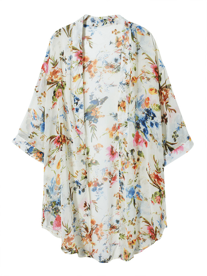 Bohemian Women Floral Chiffon Bikini Smock Sheer Cardigan - MRSLM