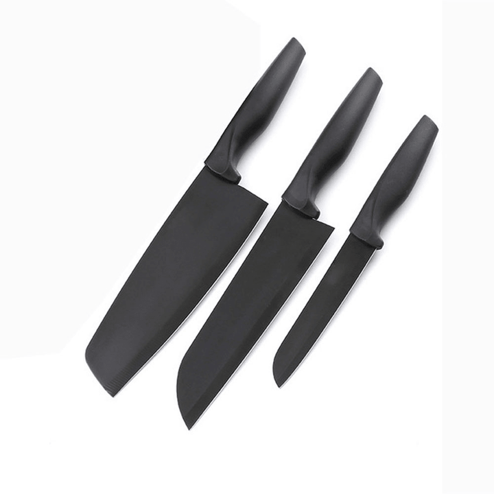 3PCS Black Stainless Steel Kitchen Knife Coating Non-Stick Sharp Blade Chef Knife Set Light Weight Handle Kitchen Knife Gift