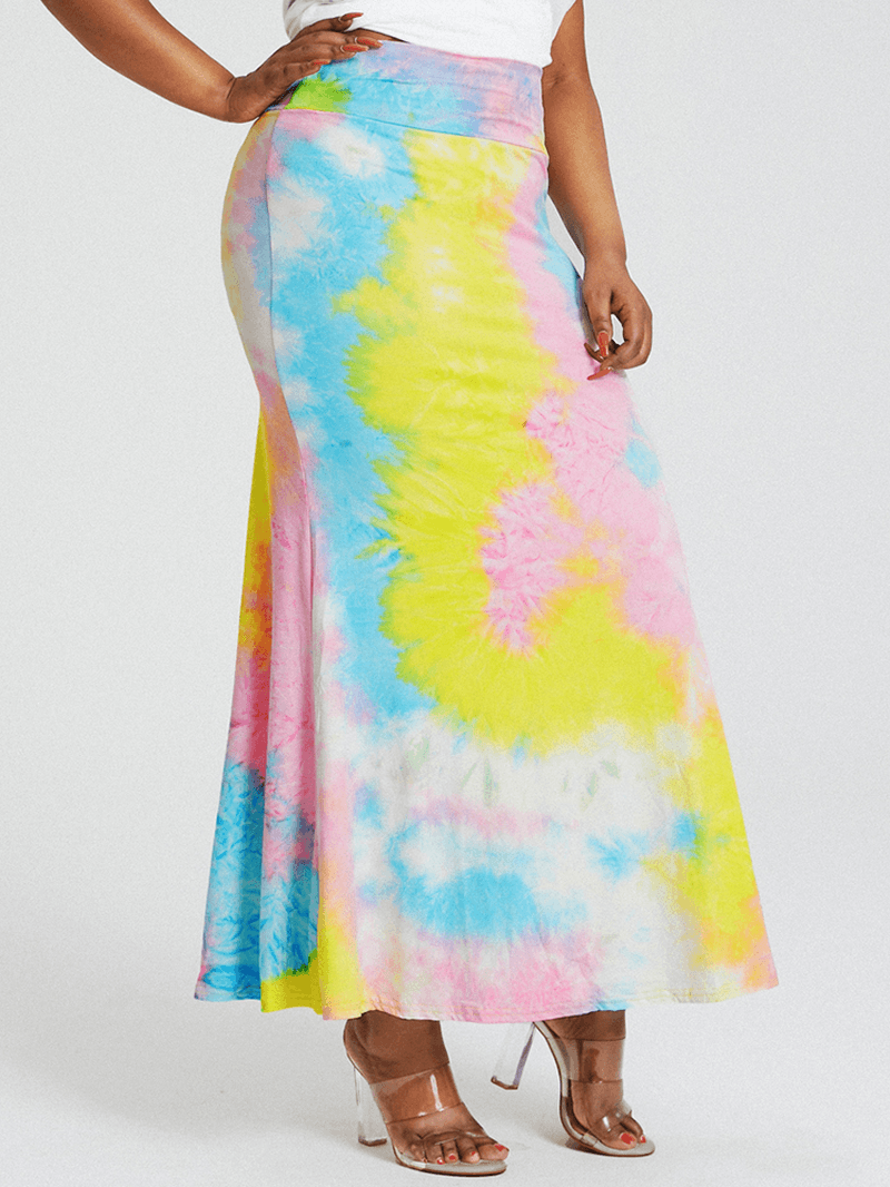 Tie Dye Print High Waist Buttocks Bodycon Long Skirt - MRSLM