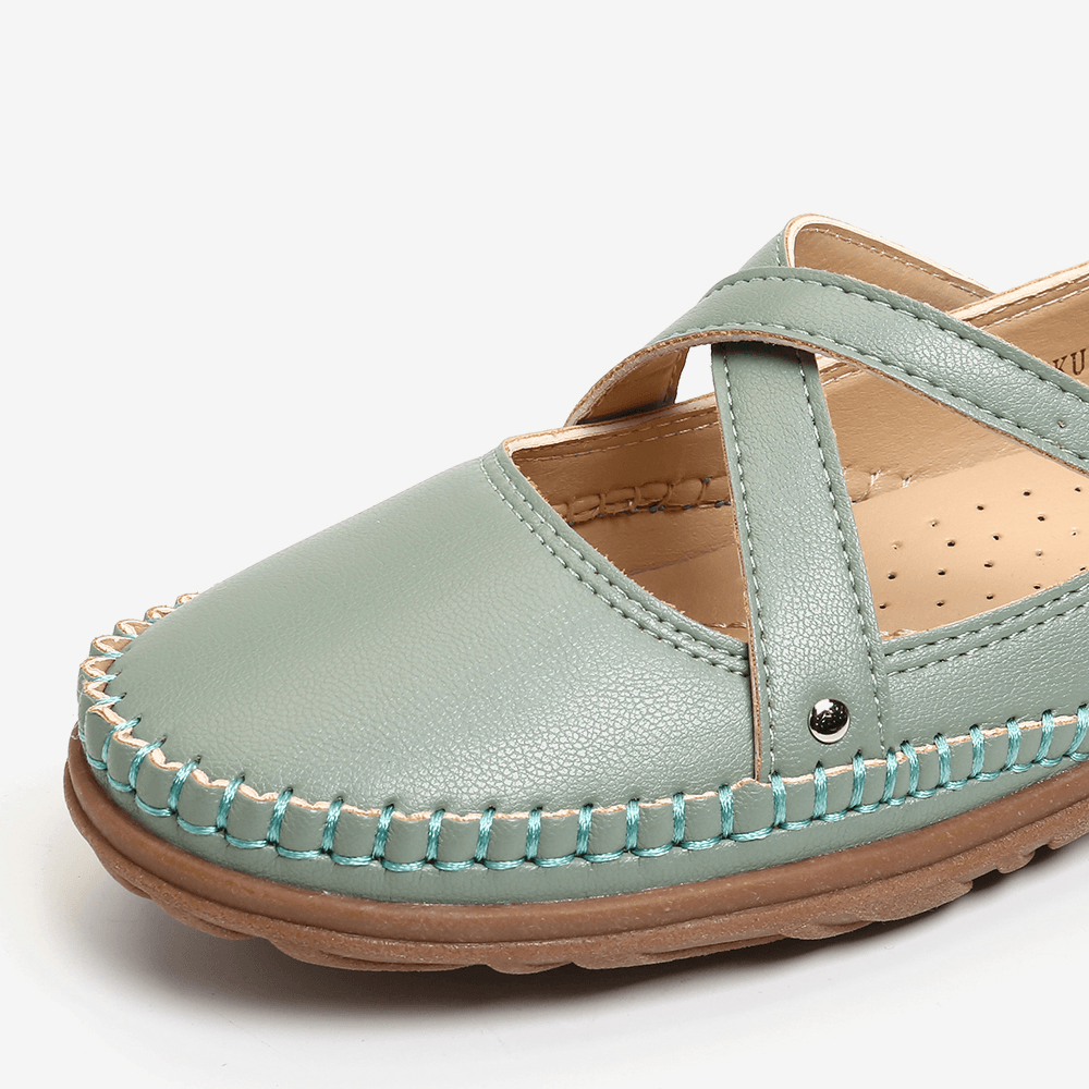 Women Cross Strap Stitching Buckle Slip Resistant Flats