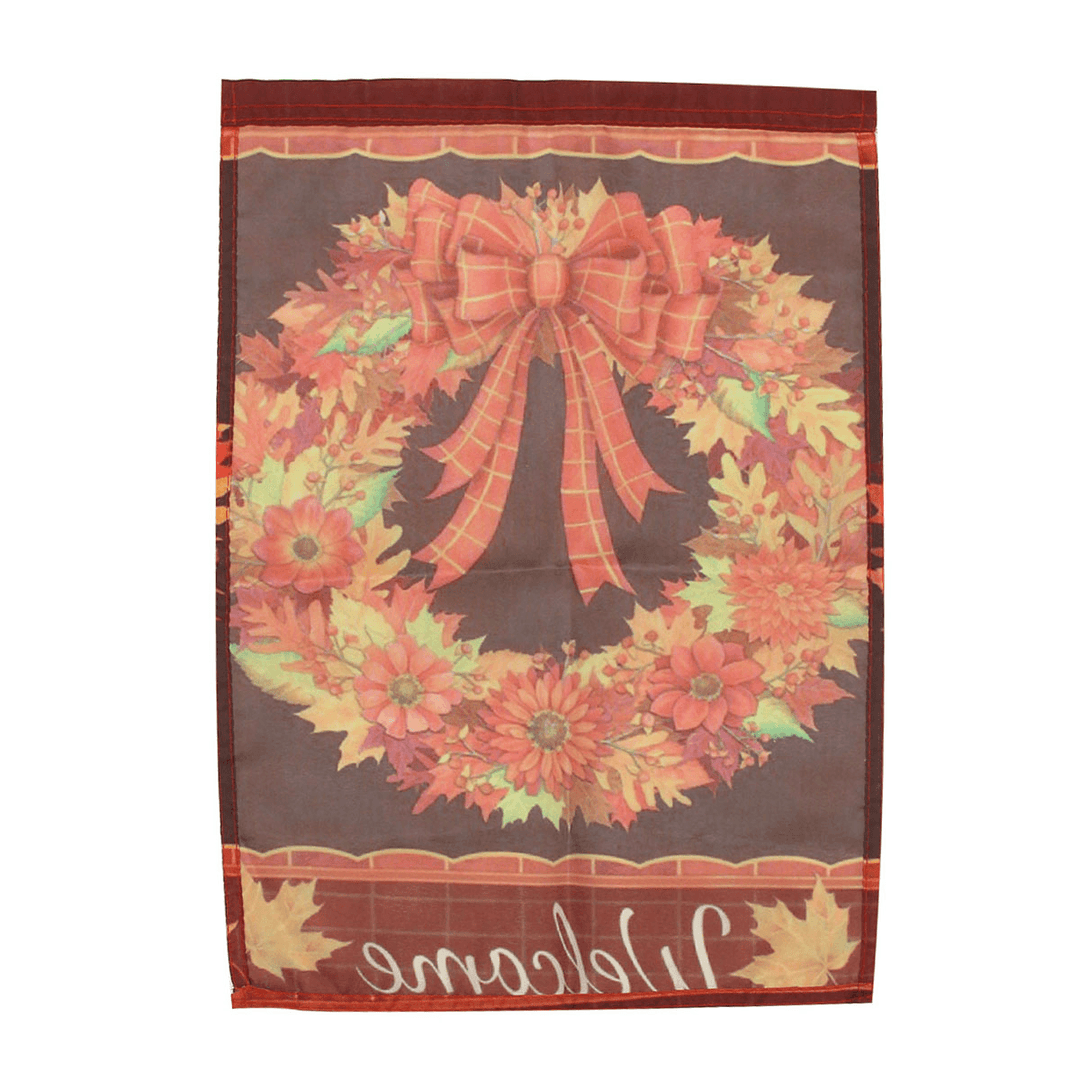 12.5''X18'' Fall Wreath Garden Flag Welcome Autumn Leaves Floral Briarwood Lane Decorations