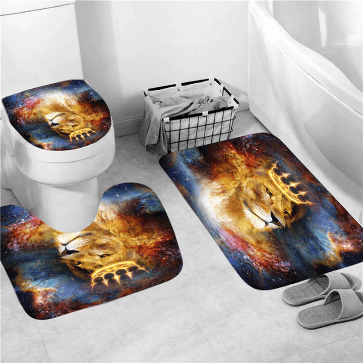 180Cmx180Cm Crown Lion Shower Curtain Set Waterproof Shower Mat Set