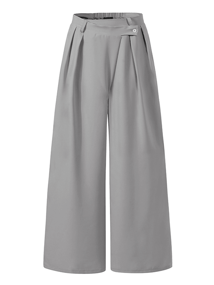 Women Casual Work Cross Button Design Wide Leg Pants