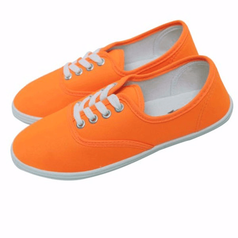 Womens Solid Color Canvas Lace up Casual Flats Loafers