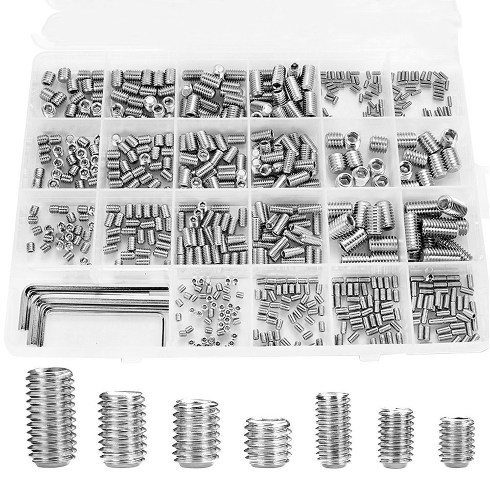 Suleve 660Pcs M2.5-M8 Stainless Steel Hex Allen Grub Screw Socket Flat Point Set with 6Pcs Wrench Assortment Kit Internal Hex Drive Cup-Point