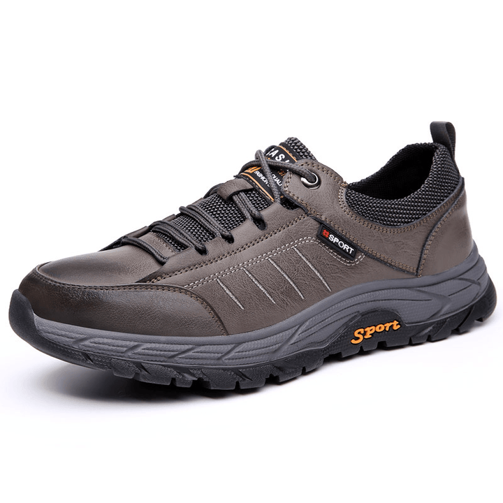 Men Cowhide Leather Breathable Soft Sole Waterproof Non Slip Outdoor Casual Sports Shoes