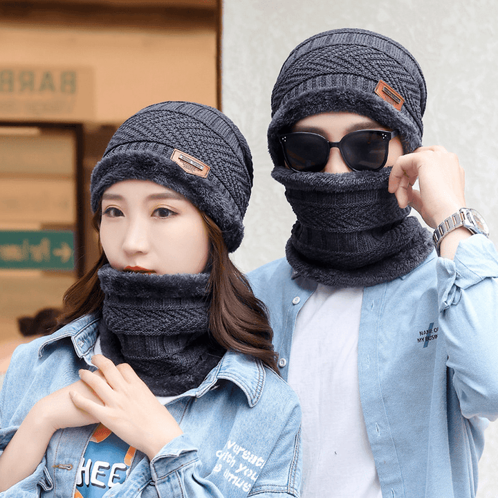 Warm and Thick Knitted and Velvet Autumn and Winter Cotton Hat Cold-Proof Scarf