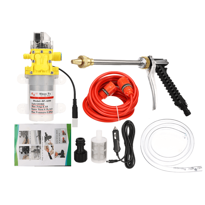 12V Portable High Pressure Washer Car Cleaner Water Wash Pump Sprayer Guns + 10M Tube - MRSLM