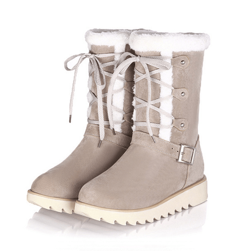 US Size 5-12 Flats Cotton Snow Boots Lace up Fur Lining Ankle Boots - MRSLM