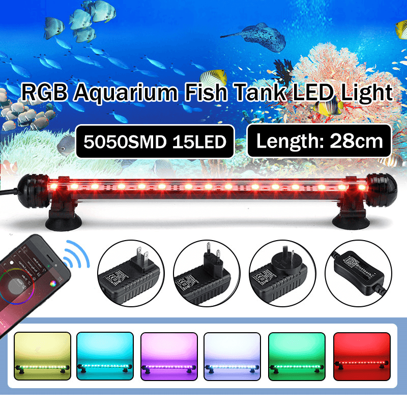 28Cm RGB APP LED Aquarium Fish Tank Light Submersible Waterproof Bar Strip Lamp