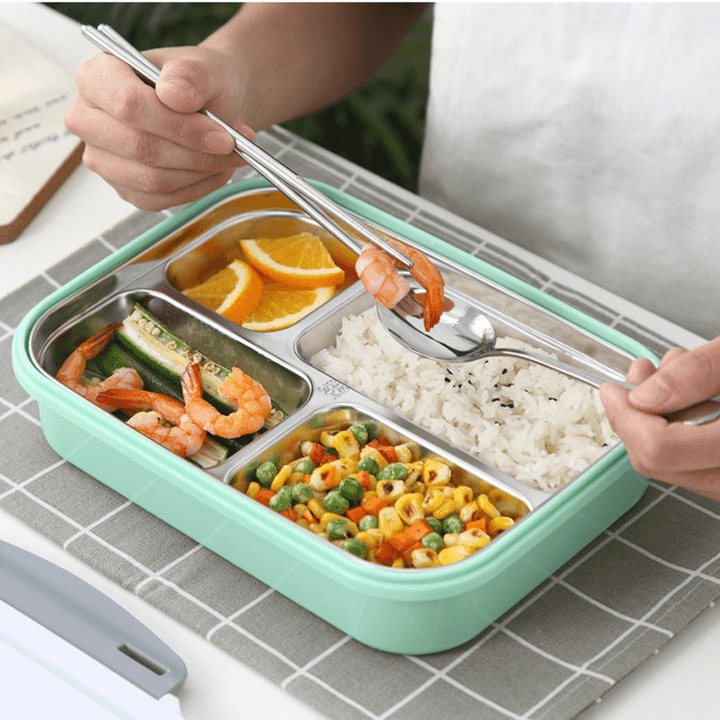 304 Stainless Steel Insulated Bento Lunch Box Leak-Proof with 4 Compartments for Outdoor Camping Picnic