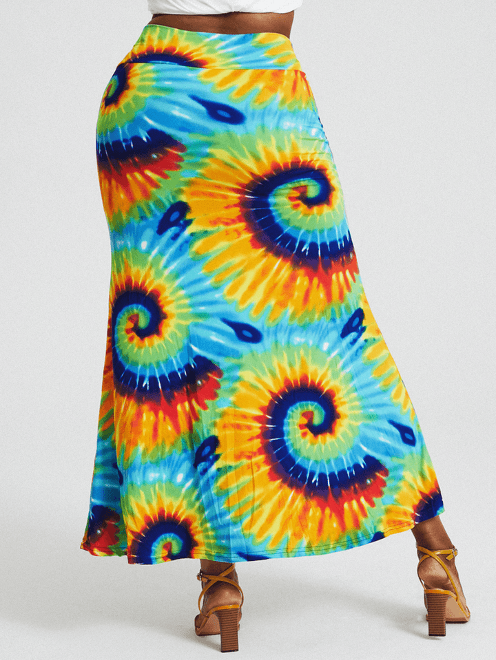 Bohemia Tie Dye Print High Waist Buttocks Bodycon Long Skirt