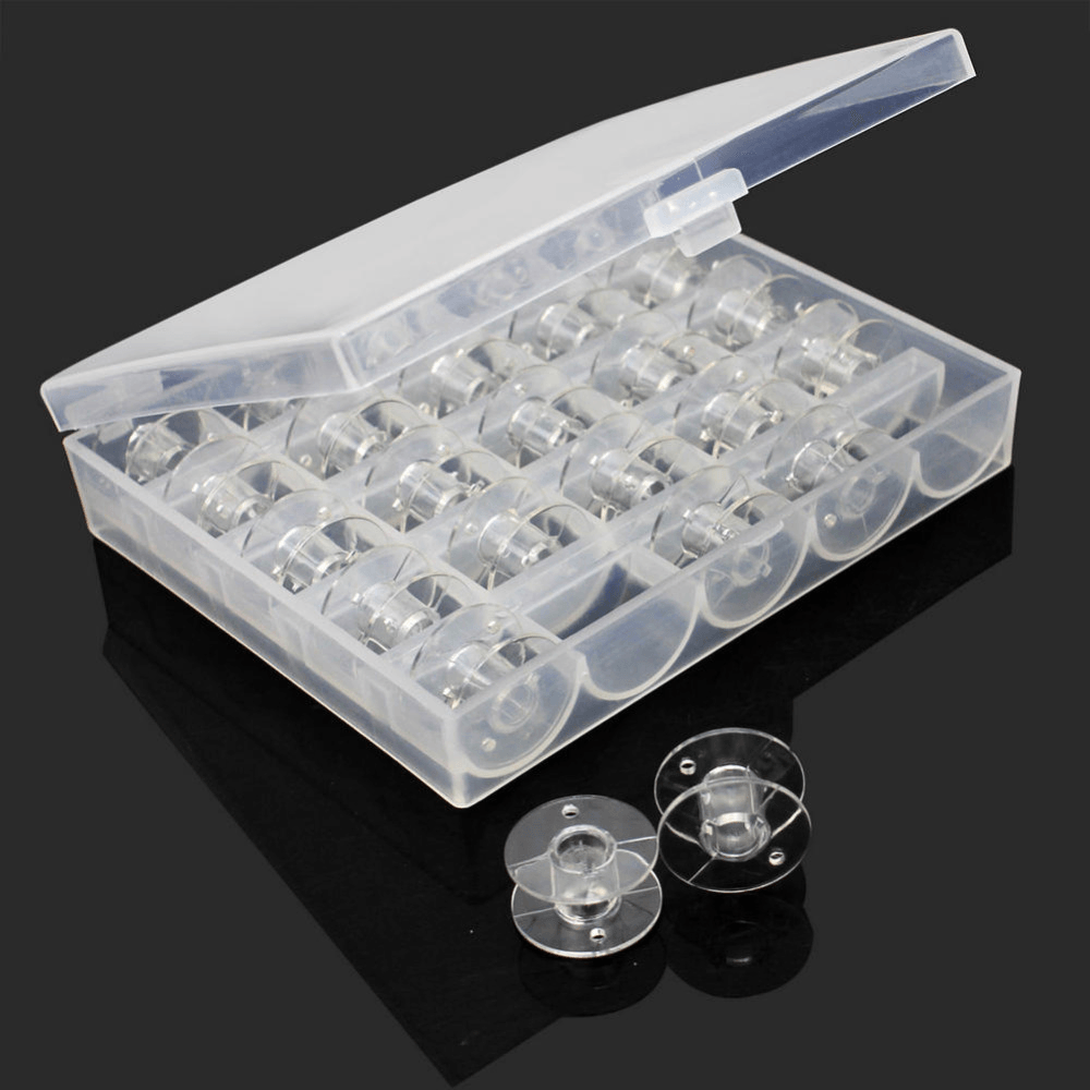 25Pcs/Set Empty Bobbins Sewing Machine Spools Clear Plastic Case Storage Box for Sewing Machine