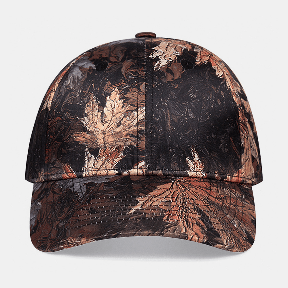 Women Overlay Maple Leaf Print Casual Fitted Cap Cotton Sunshade Adjustable Baseball Cap