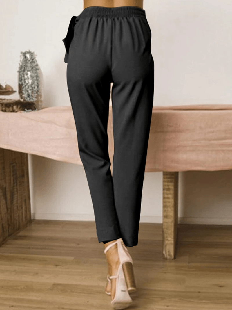 Solid Color High Waist Bandage Design Harem Casual Pants Loose Trousers