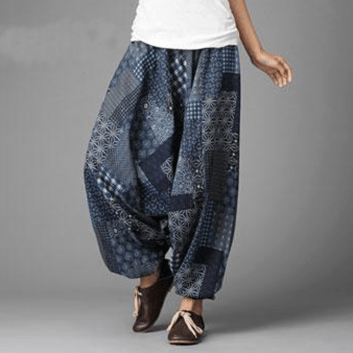 Mens Ethnic Drop Crotch Harem Pants Baggy Trousers Dance Yoga Thai Bottom