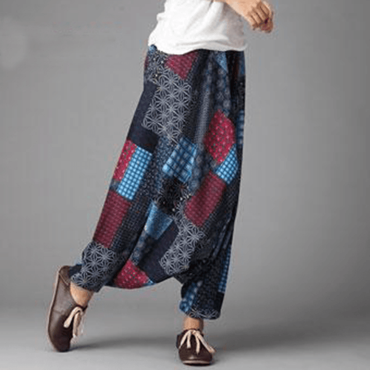 Mens Ethnic Drop Crotch Harem Pants Baggy Trousers Dance Yoga Thai Bottom