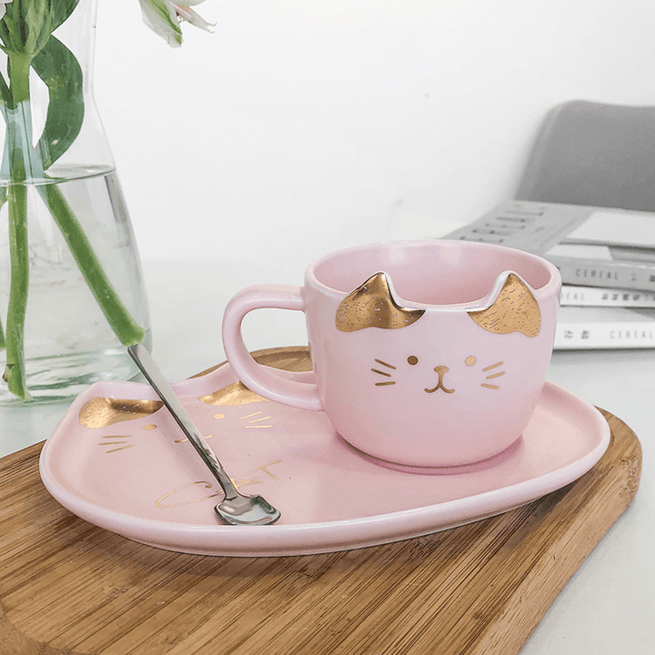 200ML Cat Gold Ceramic Coffee Cup Dish Restaurant with Dish Water Cup Office Cup Tea Cup